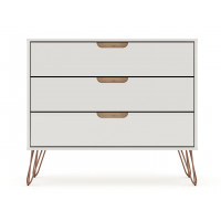 Manhattan Comfort 103GMC3 Rockefeller Mid-Century- Modern Dresser with 3- Drawers in Off White and Nature
